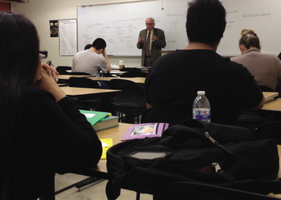 Philosophy professor Gerald Grudzen lectures during his Logic and Critical Thinking class on Oct. 22.