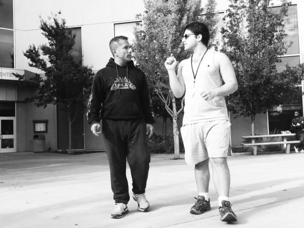 From left, Nemecio Hernandez and TJ Gholamipour walk away from SJCC's Technology Center on Thursday, Nov. 5.