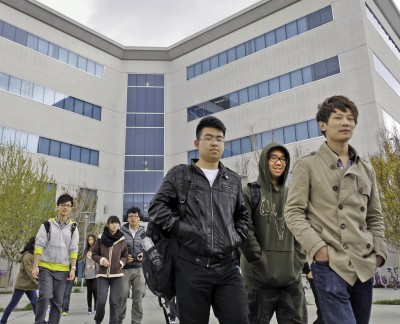 Chinese students from the Second Foreign Language School in Shanghai, China, tour the San Jose City College campus March 27.