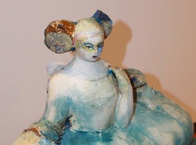 Odalisque, which refers to a reclining pose, created in 2011 by ceramics instructor Michelle Gregor.  The piece is currently on display in the SJCC art gallery.