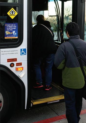 Students take the bus 61 on Feb. 27. The Associated Student government is trying to implement the Eco Pass program, which will give students access to all Valley Authority Transportation buses and light rails.