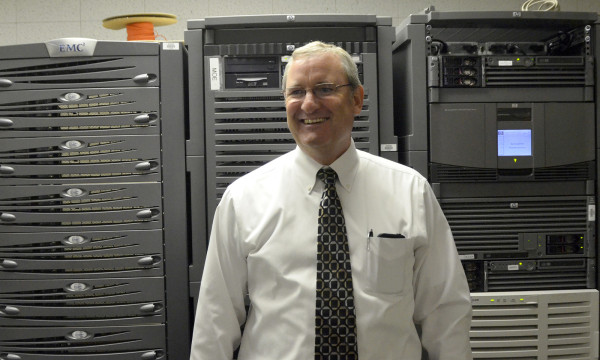Michael Russell, chief information system officer of Information Technology Services & Support, in the Data Center at the San Jose Evergreen Community College District office on May 20.