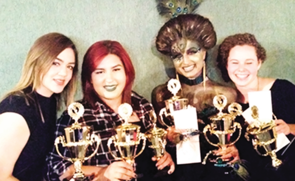 First place team winners in the overall category, left to right, Nereyda Castro, Maria Mendoza, Alyssa Krauter and Autumn Tyrrell in the Santa Cruz Hair Show Student Competition on Oct. 4.