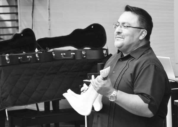 On Oct. 15, ethnic studies professor, Jesus Covarrubias used a donkey jawbone as an instrument, which represented songs of resistance during his lecture at SJCC.