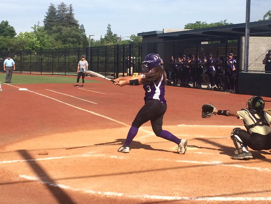 Lady Jag team captain Kaddy Pizano bats ball during Regional finals game against San Joaquin Delta College Mustangs Friday, May 5. 