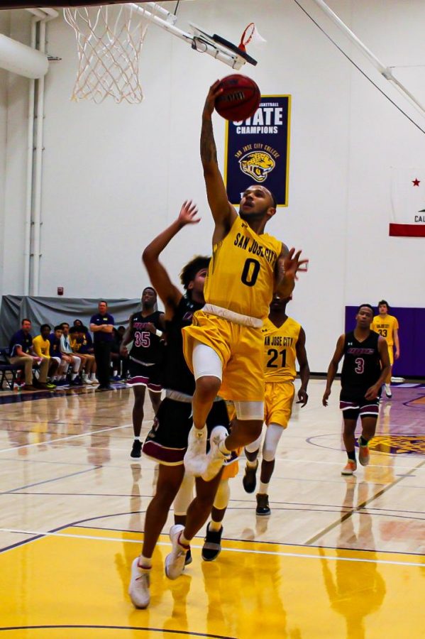 Point Guard DeCaurey Brown attempts to score against Monterey Peninsula College on Jan. 31.