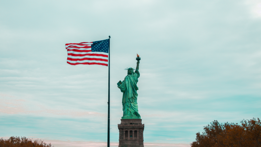 Valentine captured the American flag next to the Statue of Liberty