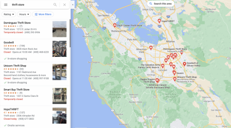 Screenshot of many thrift stores in San Jose