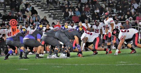 Saturday night game, Sept. 25, SJCCs Defensive Linemen line up at the line of scrimmage against Foothills Offensive Line.