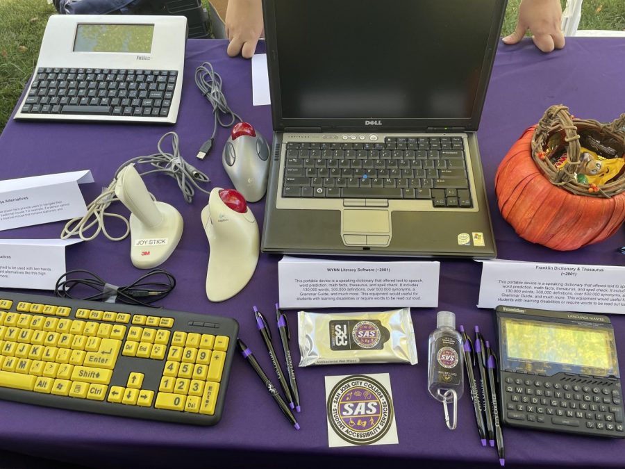 At a recent SJCC centennial event the Student Accessibility Services department displays some of the tools available to students with disabilities.