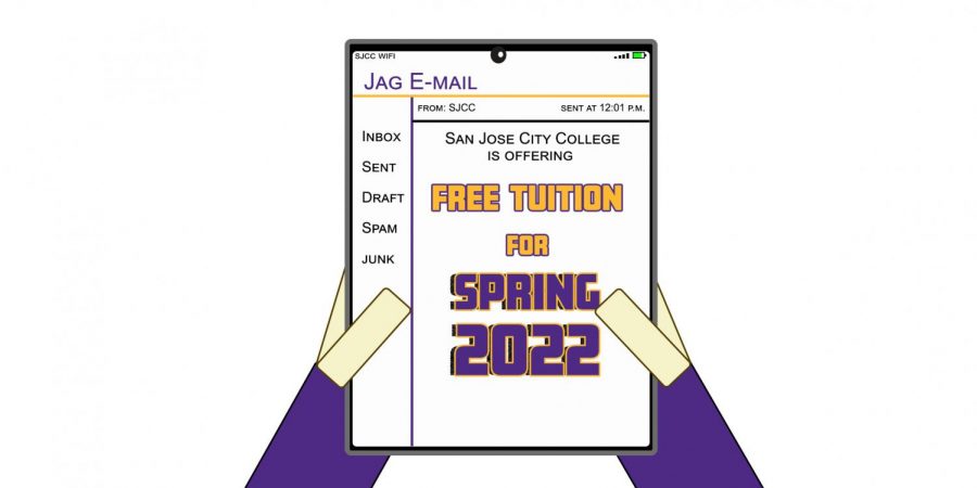 SJCC students received multiple emails from the district announcing free tuition in spring 2022 for all California residents who sign up for at least six credits.