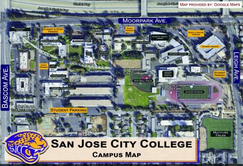 A campus map of San Jose City College. Students can use this as a resource to find where they are looking to go to get to school, clubs and other activities.