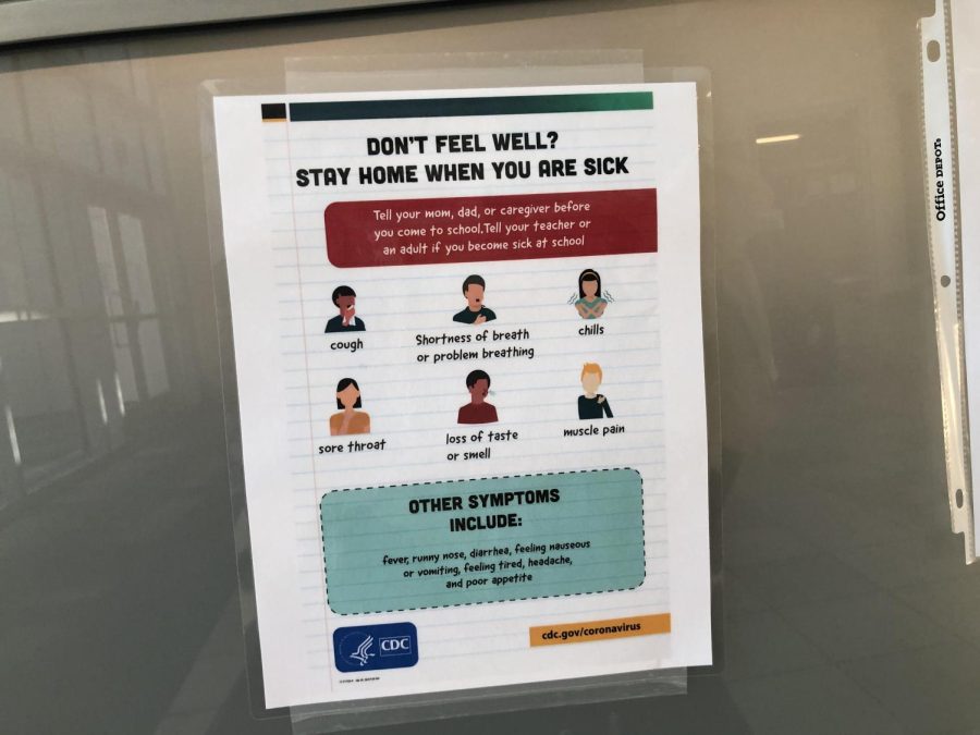An information paper sticked on the wall at the Student Health Services center.