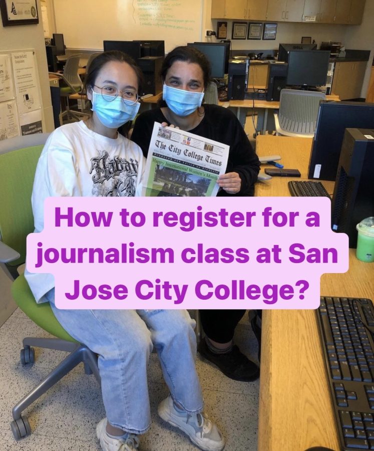 SJCC journalism students hold the first edition of the City College Times for the spring 2022 semester in February in the newsroom.