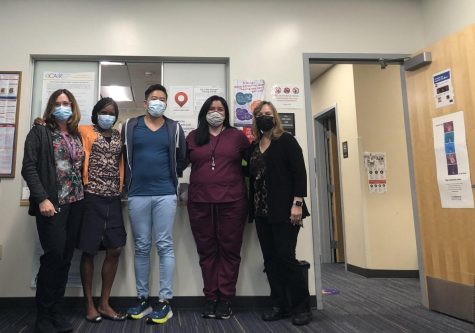 Student Health Services Staff, including (from left): Kathleen Barzegar (Clinic Nurse), Azenneth Garcia (MA), Toni Moos (MD), Travis Cheng (Admin) and Suzanne Wang (DNP).