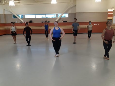 Students from the Ballerina Dance Team practice in the Arts Building.
