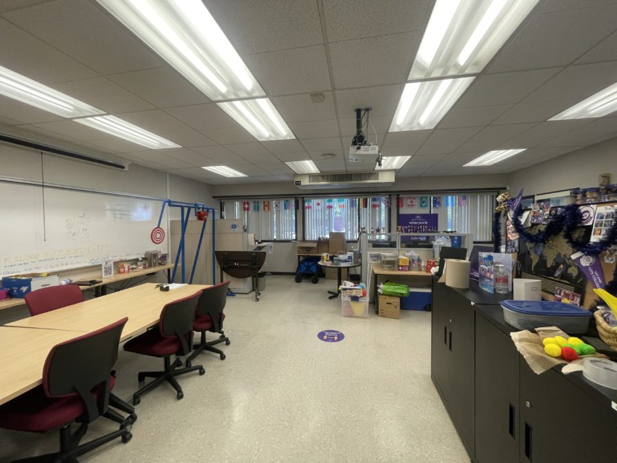 The inside of room GE118 where the International Student Program lives. Here, students meet with staff and get resources.