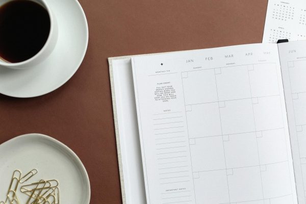 A planner on a table.
