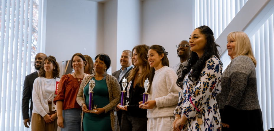 Participants pose for a group photo in their annual speech competition