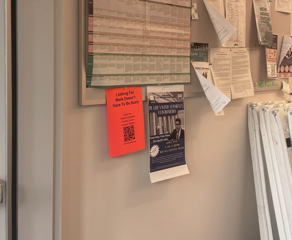 A Vector Marketing flyer on a classroom bulletin board.